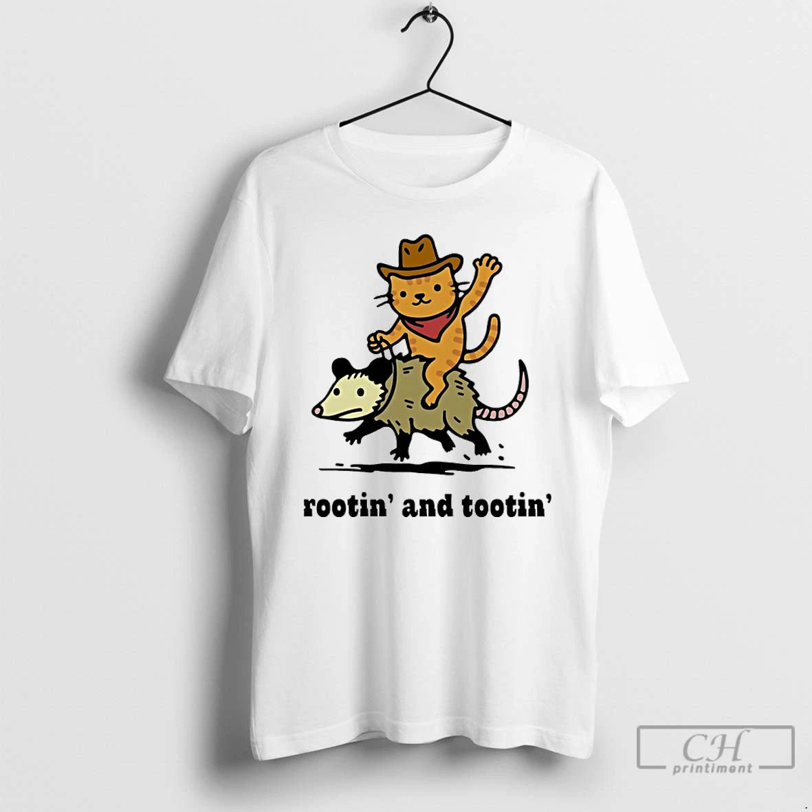 Classic Cowboy Cat Riding Possum Rootin And Tootin Funny T-Shirts, Hoodie, Sweatshirt | DripVista.com