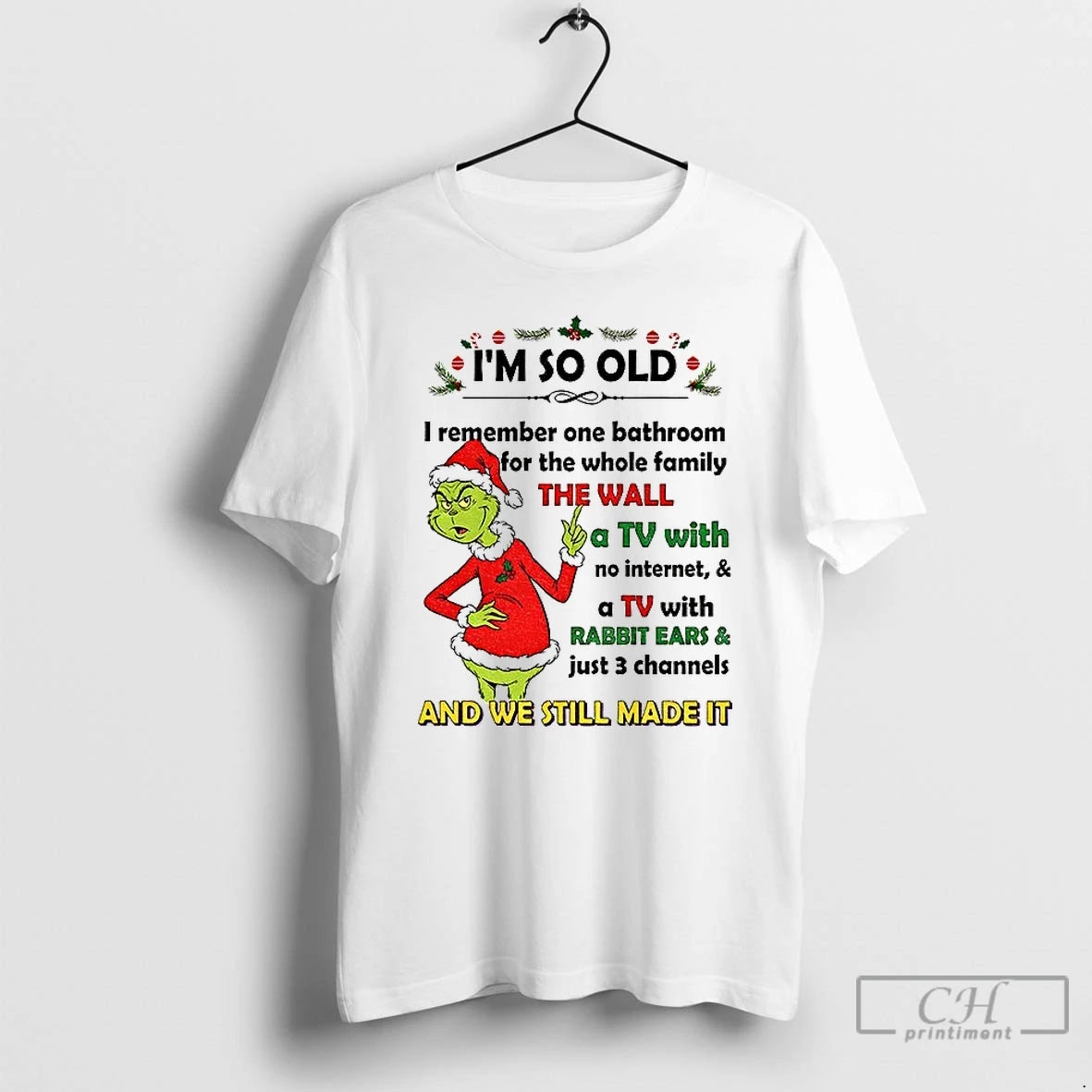 Classic Grinch Santa Hat Im So Old I Remember One Bathroom For The Whole Family T-Shirts, Hoodie, Sweatshirt | DripVista.com