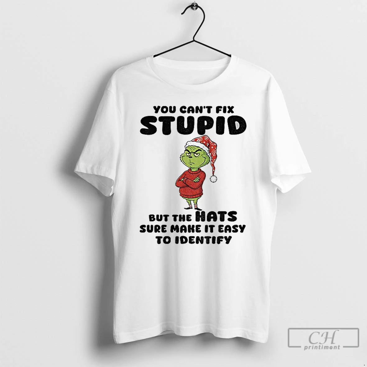 Classic Grinch Santa Hat You Cant Fix Stupid But The Hats Sure Make It Easy T-Shirts, Hoodie, Sweatshirt | DripVista.com