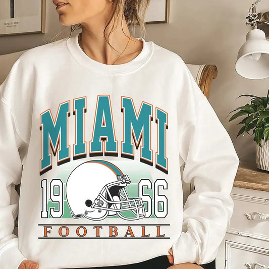 Classic Miami Football Sweatshirt, Miami Football Sweatshirt For Her, Women's Miami Vintage Football Crewneck, Miami Sweater for Women