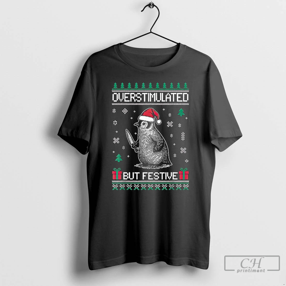 Classic Overstimulated But Festive Ugly Christmas Penguin Knife T-Shirts, Hoodie, Sweatshirt | DripVista.com