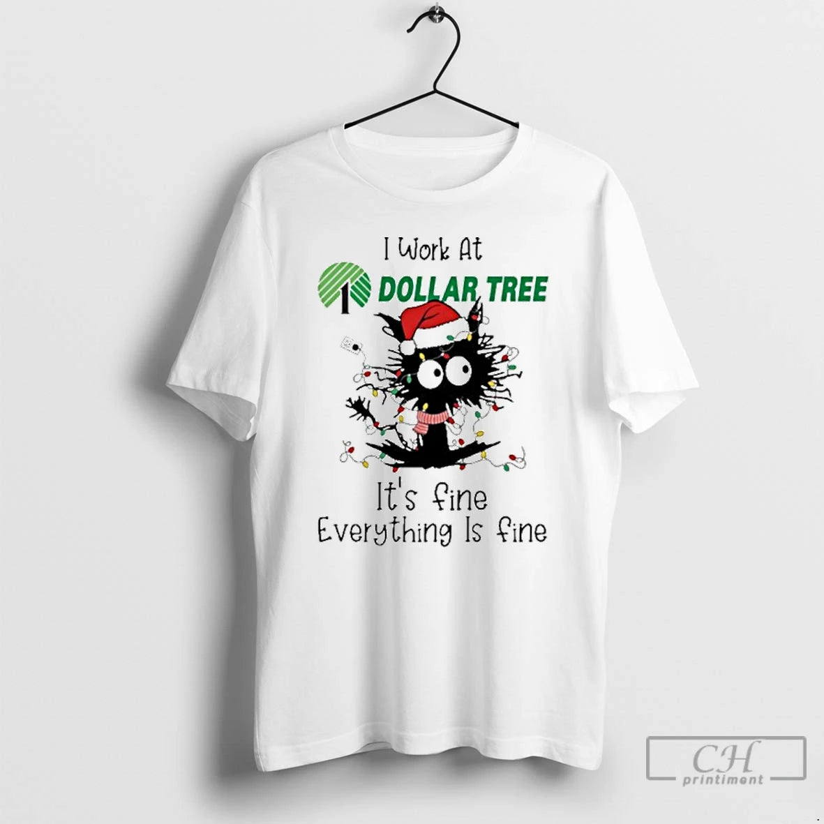 Classic Santa Light Cat I Work At Dollar Tree Its Fine Everything Is Fine T-Shirts, Hoodie, Sweatshirt | DripVista.com