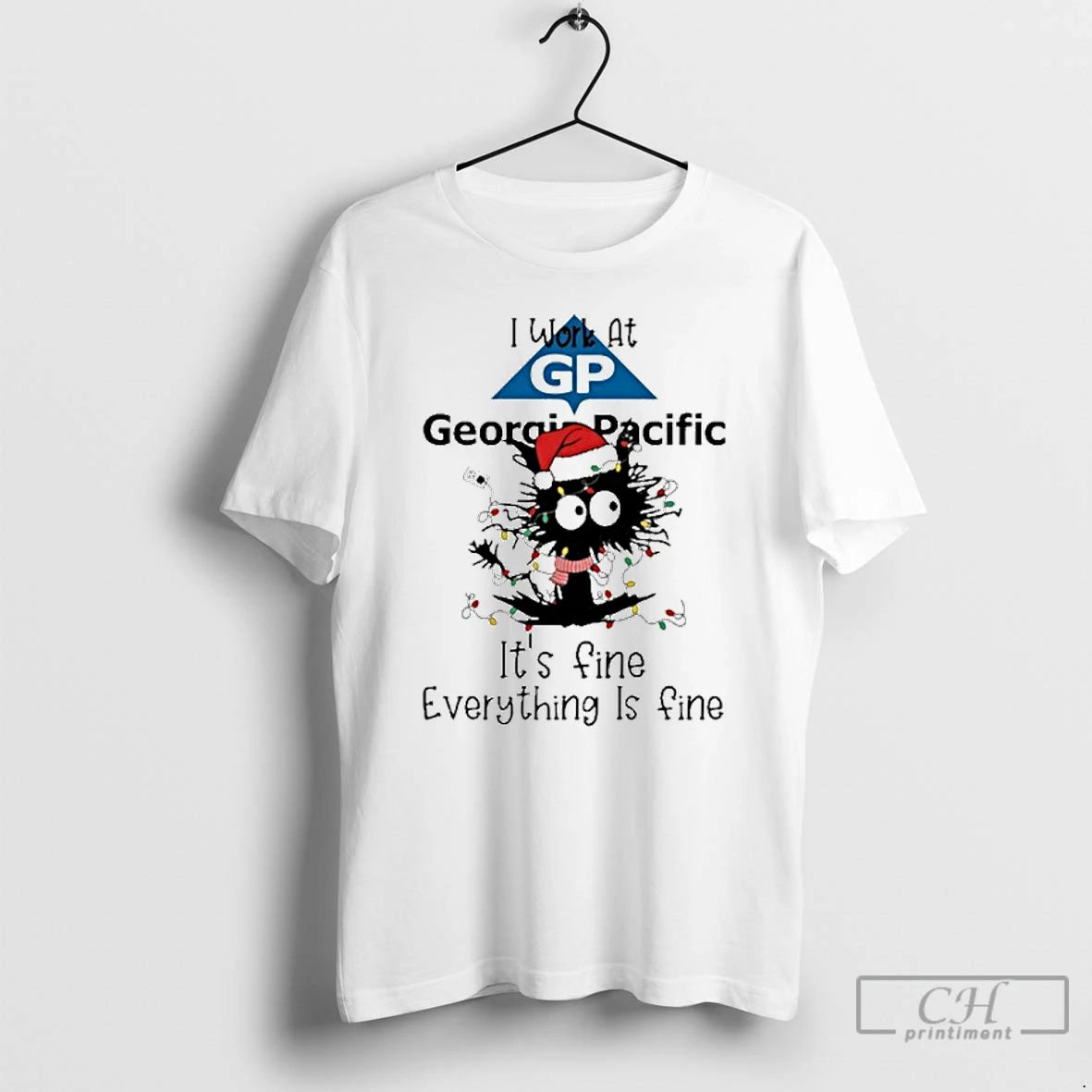 Classic Santa Light Cat I Work At Georgia Pacific Its Fine Everything Is Fine T-Shirts, Hoodie, Sweatshirt | DripVista.com