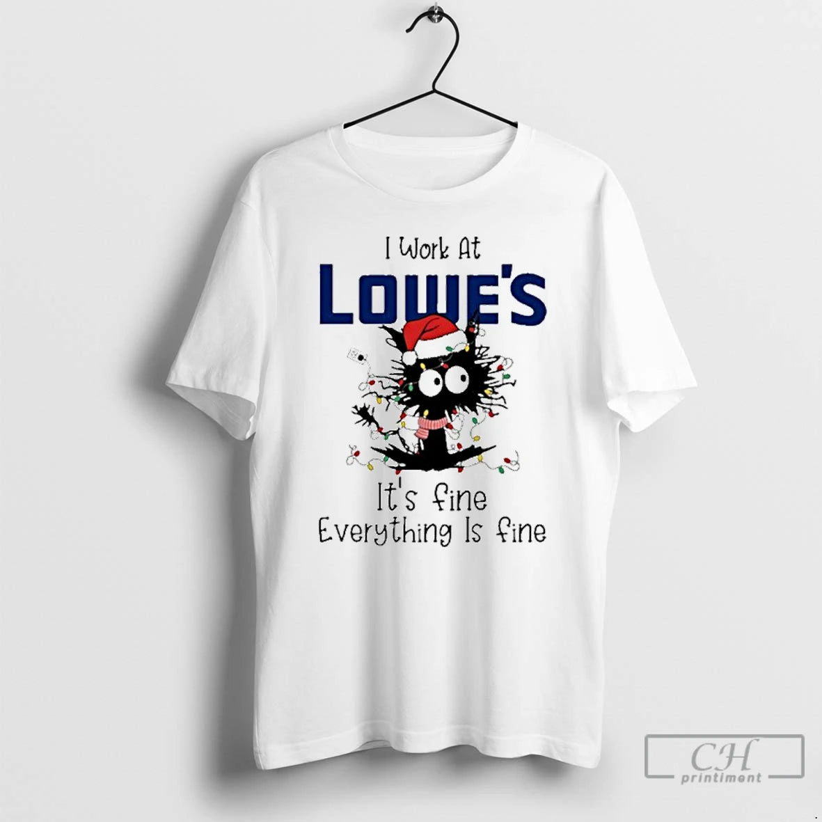 Classic Santa Light Cat I Work At Lowes Its Fine Everything Is Fine T Shirts Hoodie, Sweatshirt | DripVista.com