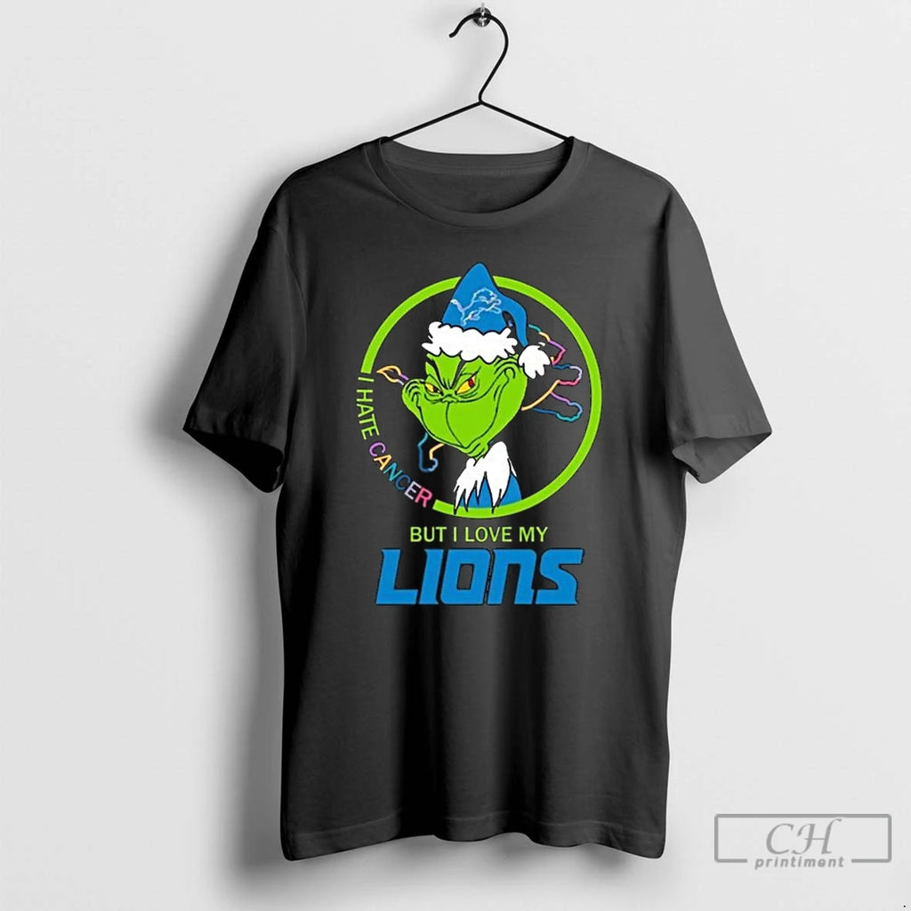 Classic The Grinch I Hate Cancer But I Love My Detroit Lions Merry Christmas T-Shirts, Hoodie, Sweatshirt | DripVista.com
