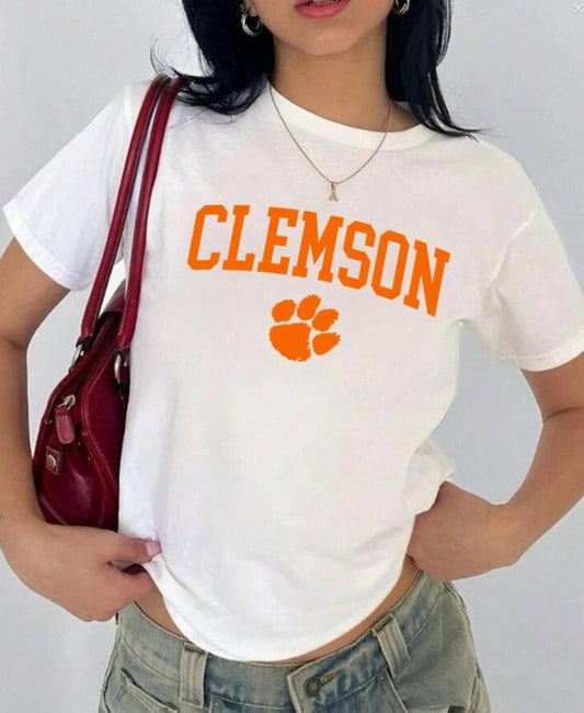 Clemson Vintage Sport Teams NCAA Collection Unisex Crewneck Black Baby Tee, Graphic Team Collection Baby Tee, Gift For NCAA Fans