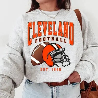 Cleveland Football Sweatshirt, Vintage Unisex Cleveland Crewneck, Gift for Football Fan Cotton Fit T-Shirts, Hoodie