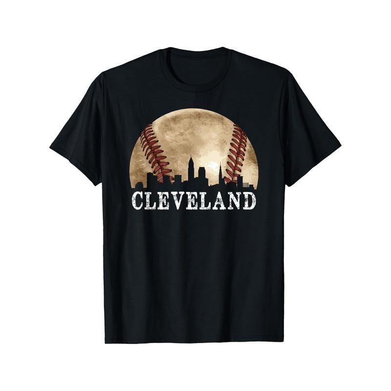 Cleveland Skyline City Vintage Baseball Lover T-Shirt Cotton Fun Design DIY Men's Soft breathable Summer and winter...