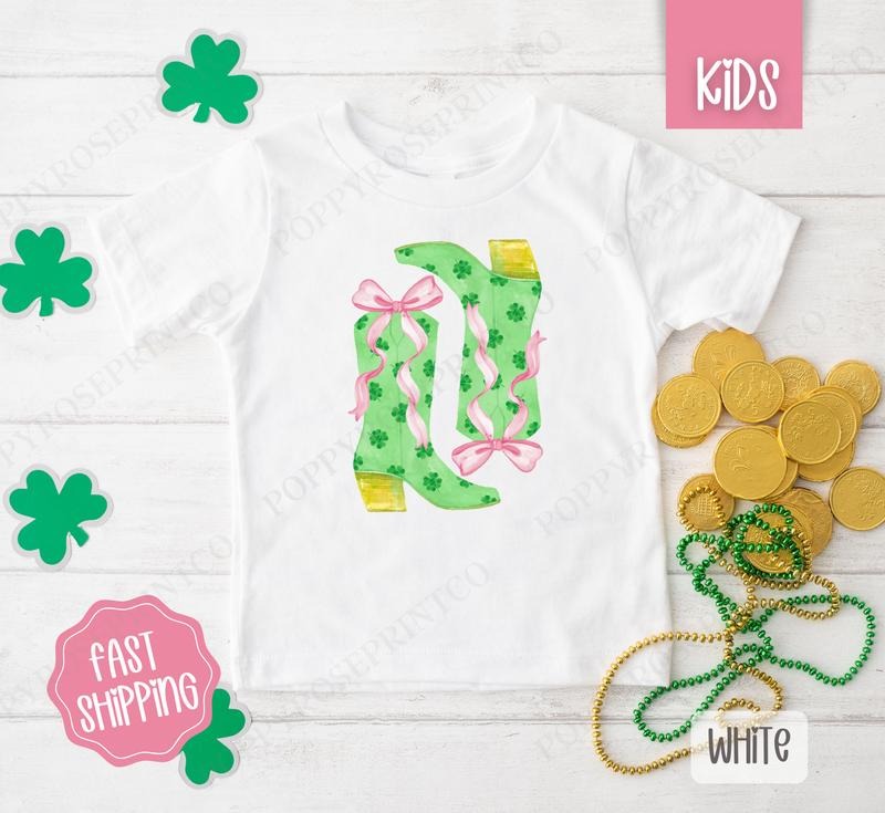 Clover Boots Kids Shirt - St Patrick's Day Children's Tshirt - Cute Youth Tee Gildan Hoodie, Sweatshirt | DripVista.com