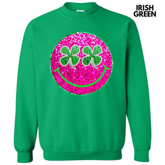 Clovers & Pink Faux Glitter Happy Face Sweatshirt 'NLB'