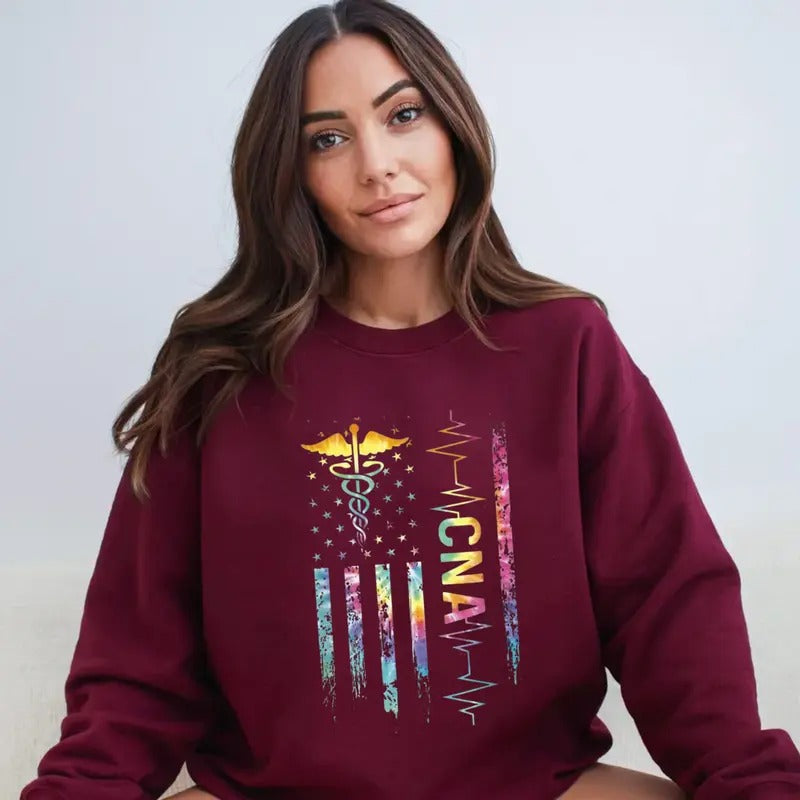 Cna American Flag T Shirt, Tie Dye Certified Nursing Assistant Sweatshirt, Cna T Shirt, Nurse Gift, Cute Cna Tee, Unisex...