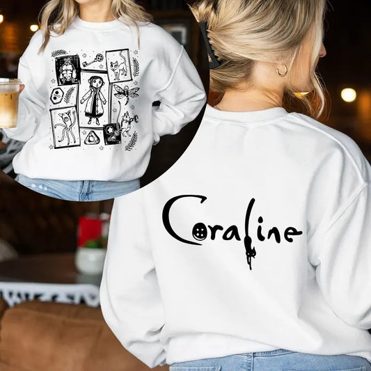 Co.rraline Dreaming Halloween Sweatshirt, Famous Spooky Movie Halloween Shirt, Halloween Co.ralinee Tee, Spooky Co.raline Doll Button Eyes Sweatshirt, Vintage Coralinee Film Hoodie, Gift for Her