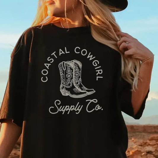Coastal Cowgirl Shirt, Country Western TShirt, Boho Cowgirl Crewneck Tee, Beach Cowgirls, Cowgirl Surf T-Shirt, Retro Summer