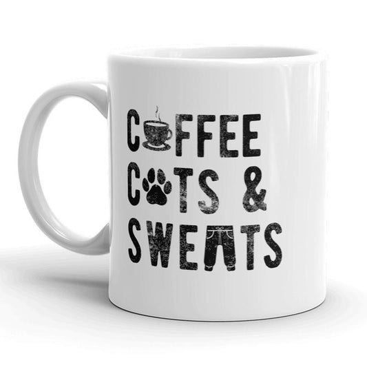 Coffee Cats And Sweats Mug Cute Crazy Cat Lady Coffee Cup - 11oz Funny Coffee Mugs Ceramic Printed Drinkware Cup