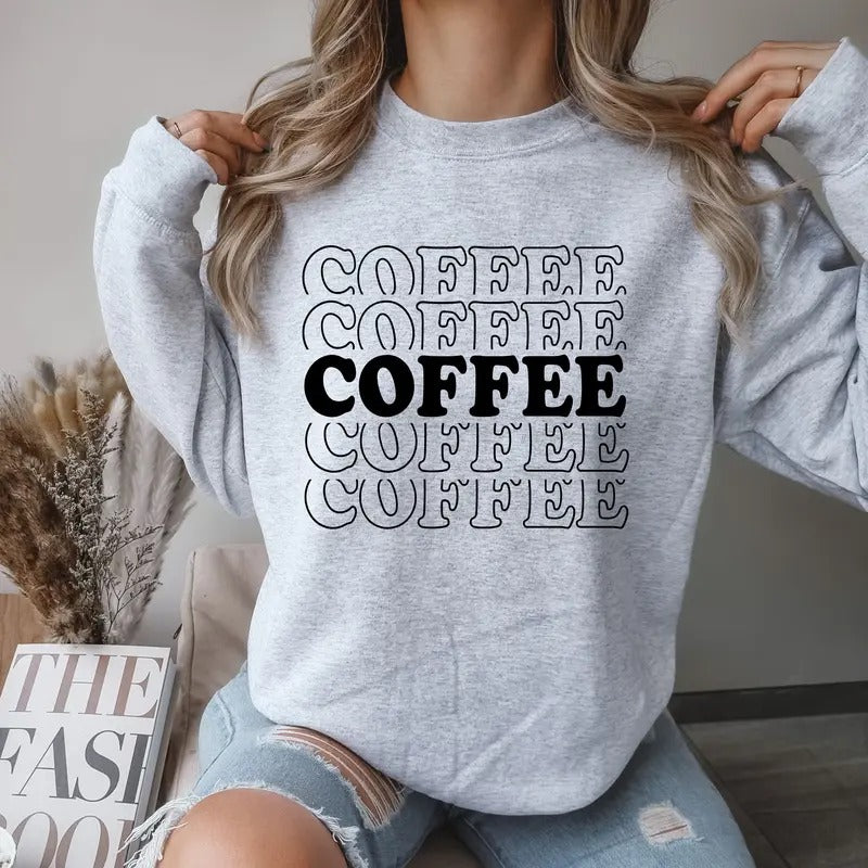 Coffee Crewneck Sweatshirt Comfortable Casual Breathable Fabric T-Shirts, Hoodie | DripVista.com