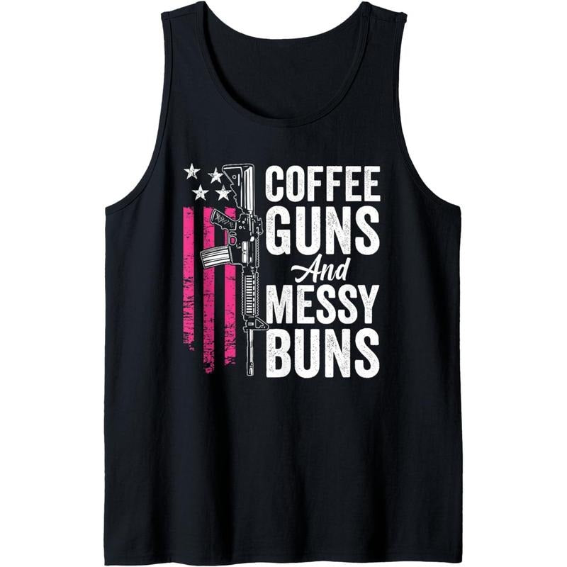 Coffee Guns And Messy Buns - Pink AR15 USA Funny Womens Gun Tank Top Made in USA T-Shirts, Hoodie, Sweatshirt | DripVista.com