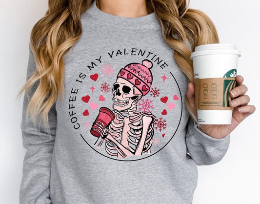 Coffee Is My Valentine Sweatshirt, Skeleton Skull Valentine Hoodie, Coffee Lover Valentine Gift, Skeleton Love Sweater, Valentine's Day Gift For Her.