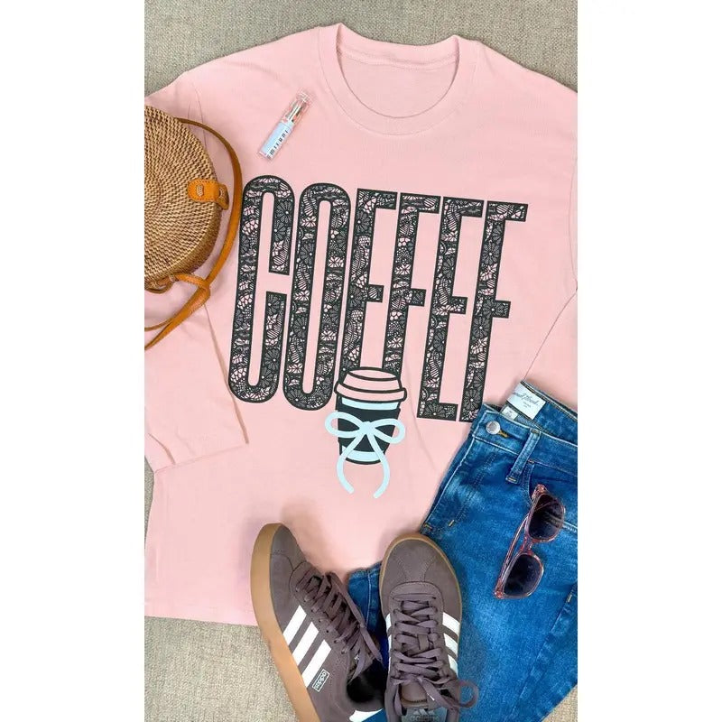 Coffee Lace Graphic BF Long Sleeve T-Shirt Hoodie, Sweatshirt | DripVista.com