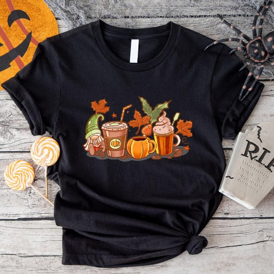 Coffee Latte T-Shirt, Fall Coffee Tee, Pumpkin Halloween Shirt, Unisex Coffee Lover Gift, Thanksgiving Tee
