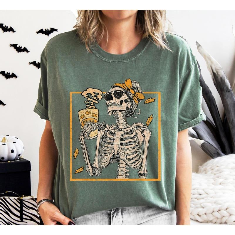Coffee Lover Skeleton Lady, Mom, Retro, Aesthetic, Vintage, Comfort Colors Tshirt, Women's Crew Neck, Crewneck Hoodie,...