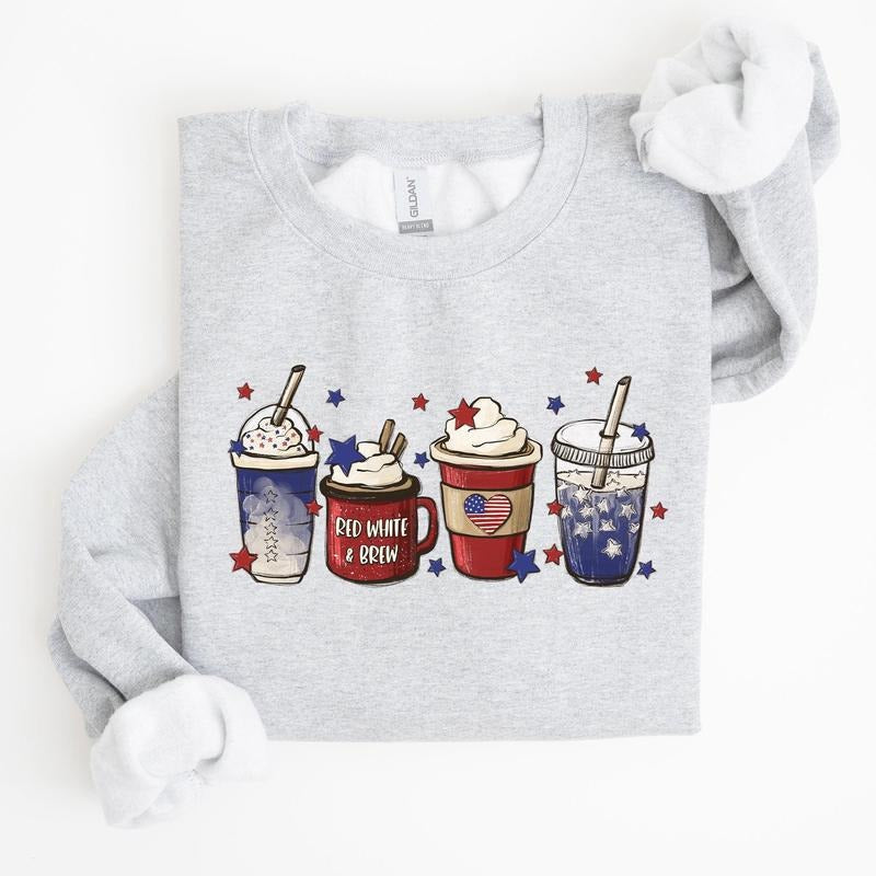 Coffee Lovers, America, Patriotic, 4th of July Sweatshirt, Women's Crew Neck, Crewneck T-Shirts, Hoodie | DripVista.com