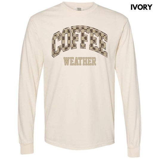 Coffee Weather Checkered Long Sleeve Comfort Colors T-Shirt 'NLB'