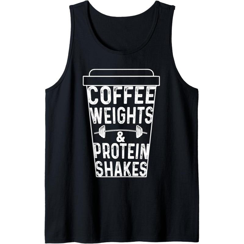 Coffee Weights Protein Shakes Bodybuilding Gym Weightlifting Tank Top Made in USA