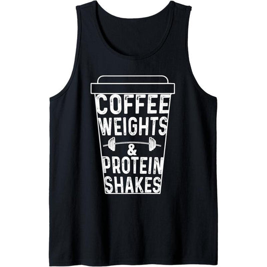 Coffee Weights Protein Shakes Bodybuilding Gym Weightlifting Tank Top Made in USA