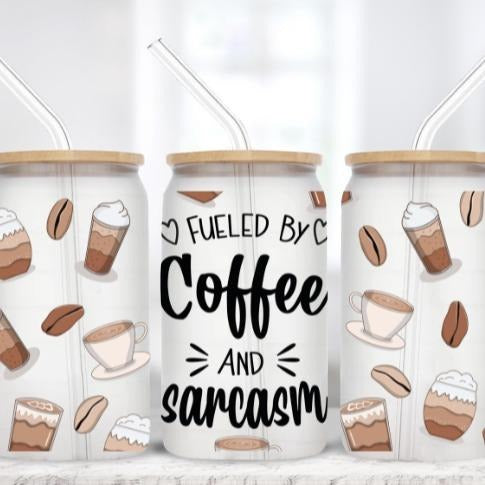 Coffee and Sarcasm 16 oz Frosted Glass Tumbler T-Shirts, Hoodie, Sweatshirt | DripVista.com