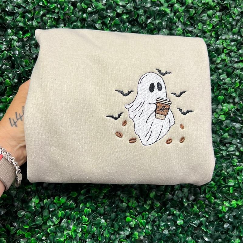 Coffee ghost embroidered sweater T-Shirts, Hoodie, Sweatshirt | DripVista.com