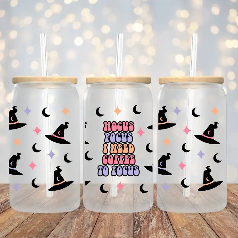 Coffee to Focus 16oz Halloween Glass Tumbler