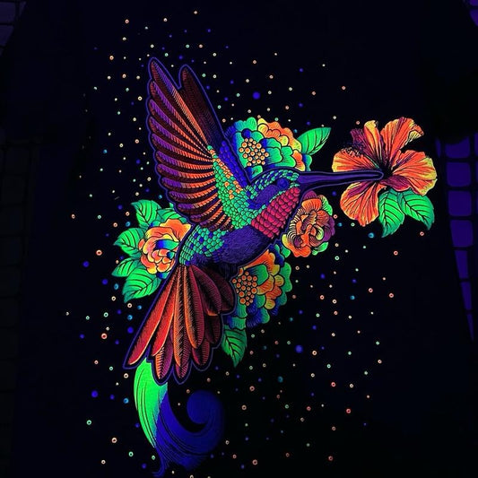 Colibri flor T-shirt Cotton Black Crewneck
