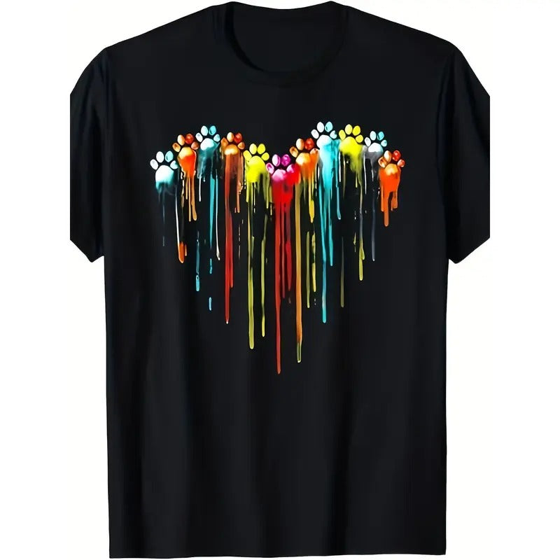 Color Dog Paw Heart Print T-shirt -100% cotton Made in USA Hoodie, Sweatshirt | DripVista.com