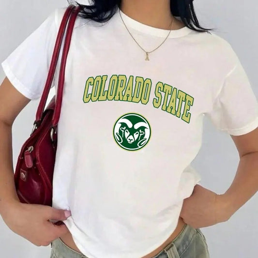 Colorado State JMU Vintage Sport Teams NCAA Collection Unisex Crewneck Black Baby Tee, Graphic Team Collection Baby Tee, Gift For NCAA Fans