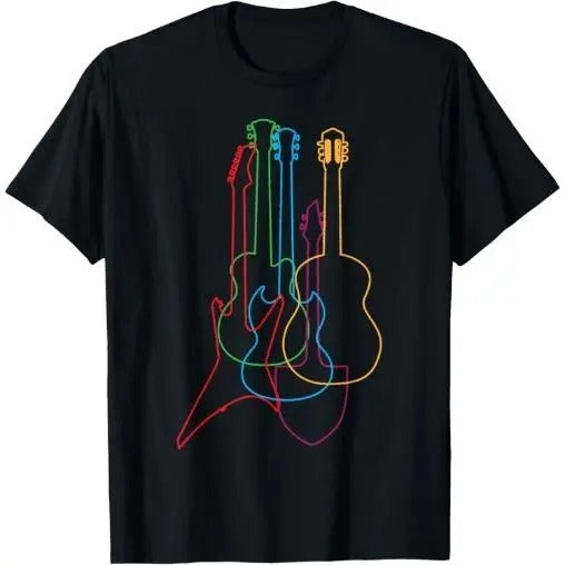 Colored Guitars Electric Acoustic Classical Gift T-Shirt Made in USA