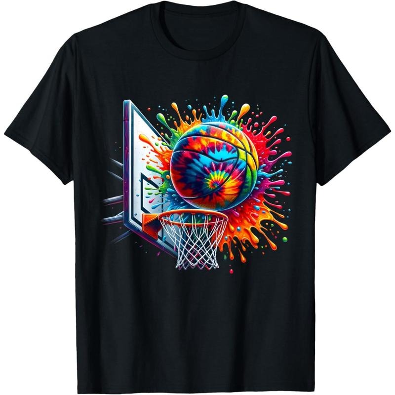 Colorful Basketball Tie Dye Color Splash Basketball Hoop Net T-Shirt made in usa Hoodie, Sweatshirt | DripVista.com