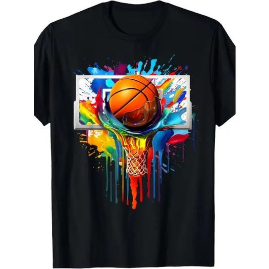 Colorful Basketball Tie Dye Color Splash Hoop Net Slam Dunk Men T-Shirt -Made in USA