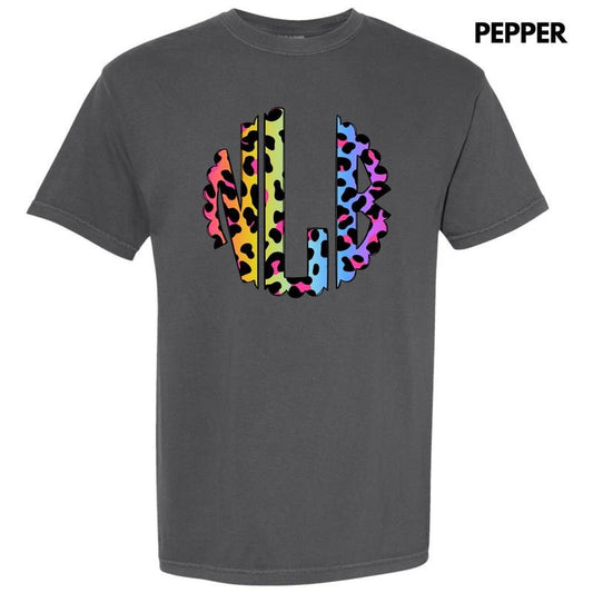 Colorful Cheetah Monogram Comfort Colors T-Shirt 'NLB'