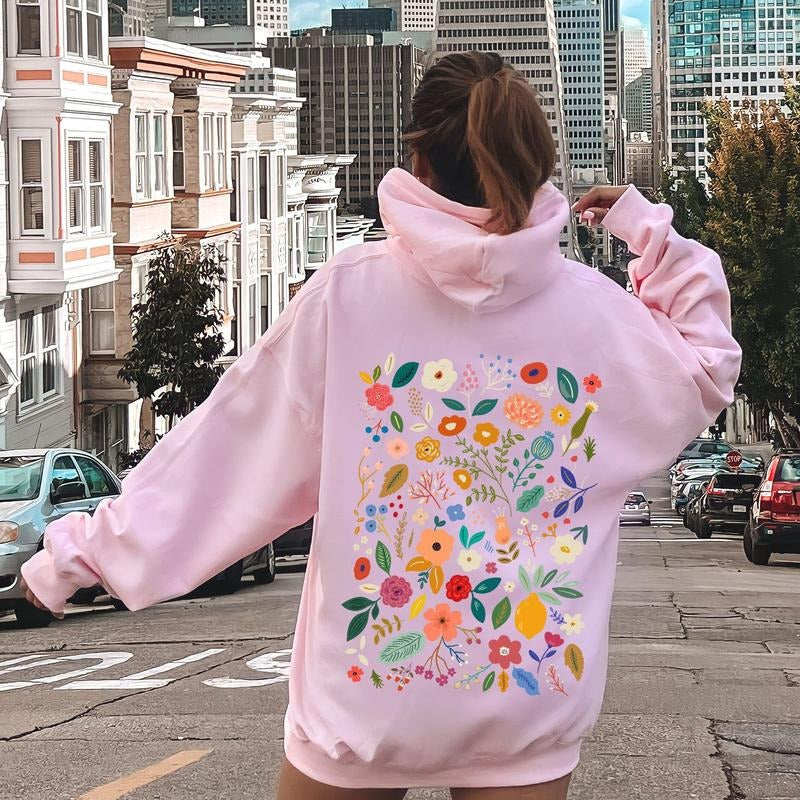 Colorful Delicate Floral Pattern, Leaves, Flowers Hoodie T-Shirts, Sweatshirt | DripVista.com