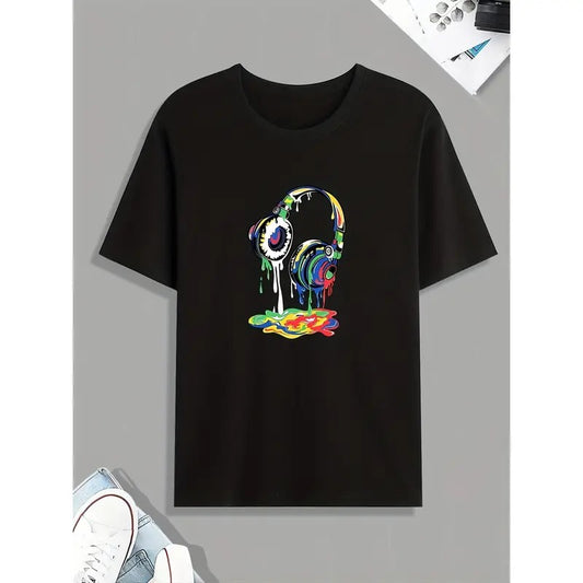 Colorful Painted Print T-shirt for Men, Perfect Gift for Summer, Spring, and Fall Menswear Top