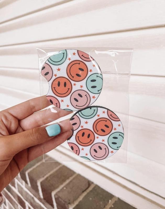 Colorful Smile Car Coaters, Machine Washable Coasters