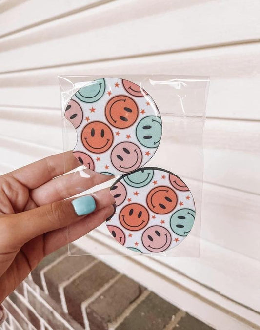 Colorful Smile Car Coaters, Machine Washable Coasters