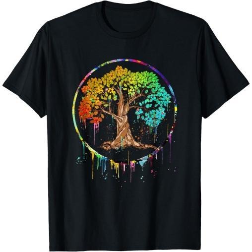 Colorful Tree Life is Really Good Tree Art Watercolor Circle T-Shirt Made in USA Hoodie, Sweatshirt | DripVista.com