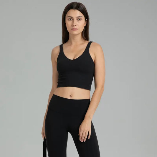 Colorfulkoala Dreamlux Ribbed V-Neck Cropped Tank Fabric Fit Women's Comfort, Casual Sport Sleeveless Tank Top for Yoga Workout Exercise, Ladies Sports for Indoor Outdoor Wear Limited time Bra Womenswear Tube Nylon Basic Minimalist
