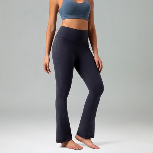 Colorfulkoala Women's No Front Seam 27.5" Mini Flare Pants High-Waisted Seamless Front Dreamlux Fabric Yoga Casual Wear