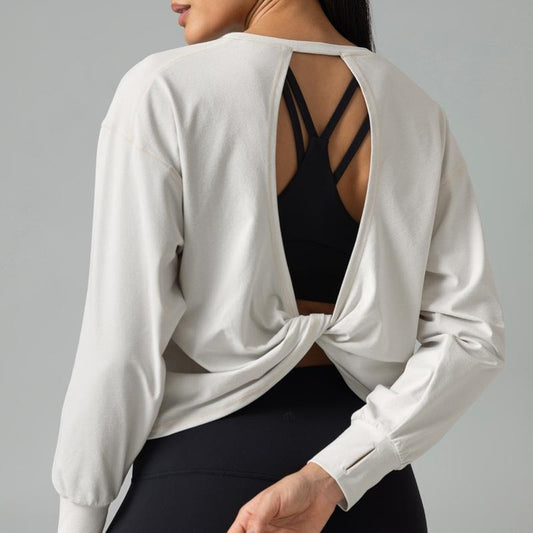 Colorfulkoala Women's Sorona Open-Back Design Long Sleeve Top with Slim Fit Design Lightweight Workout Cover-Up Shirt