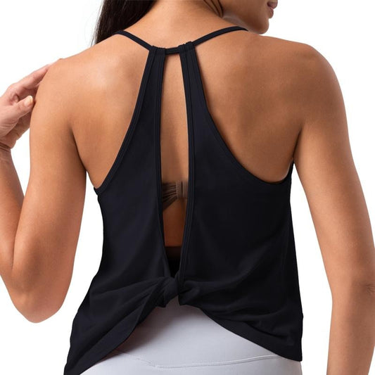 Colorfulkoala Women's V-Neck Backless Tank Top Loose Fit with Back Twist Sorona Eco Fabric Activewear Casual Look