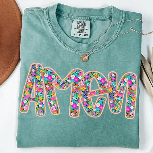 Comfort Color Floral Glitter Amen T-shirt, Retro Amen Tees, Preppy Easter Shirt, Happy Easter, Christian Easter, Bible Verse