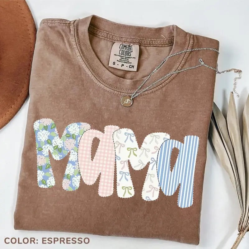 Comfort Color Floral Mama T-shirt, Cute Spring Mom T-shirt, Coquette Mama Flower T-shirt For Women