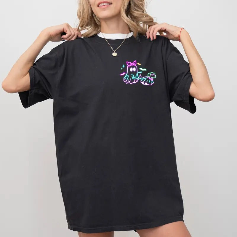 Comfort Color Halloween Neon Ghost Dog Shirt, Funny Ghost with Dog Crewneck, Cute Boo Dog Sweater, Dog Lover Neon Halloween Gift, Ghost Graphic Printed Tee, Cotton Short Sleeve Pullover, Cute Women's Tops, Comfy Cotton Fabric Fit Chic Style